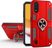 Voor Samsung Galaxy A10 koolstofvezelpatroon pc + TPU-beschermhoes met ringhouder (rood)