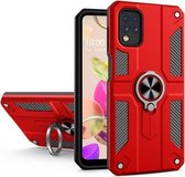 Voor LG K42 koolstofvezelpatroon pc + TPU-beschermhoes met ringhouder (rood)