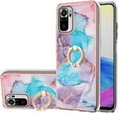 Voor Geschikt voor Xiaomi Redmi Note 10 Galvaniseren Patroon IMD TPU Schokbestendige Case met Strass Ring Houder (Milky Way Blue Marble)