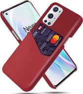 Voor OnePlus 9 Pro Doek Textuur PC + PU lederen achterkant Schokbestendig hoesje met kaartsleuf (rood)