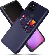 Voor Google Pixel 5 XL Doek Textuur PC + PU lederen achterkant Schokbestendig hoesje met kaartsleuf (blauw)