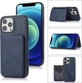 Kuittextuur magnetische kaarttas PU schokbestendig hoesje met houder en kaartsleuf voor iPhone 13 Pro (blauw)