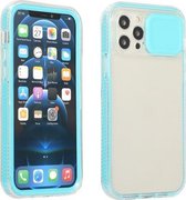 Sliding Camera Cover Design Schokbestendig TPU-frame + doorzichtige pc-hoes voor iPhone 13 (babyblauw)