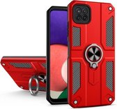 Voor Samsung Galaxy A22 5G koolstofvezelpatroon pc + TPU-beschermhoes met ringhouder (rood)