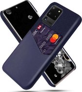 Voor Samsung Galaxy S20 Ultra Doek Textuur PC + PU Lederen Achterkant Schokbestendig Hoesje met Kaartsleuf (Blauw)