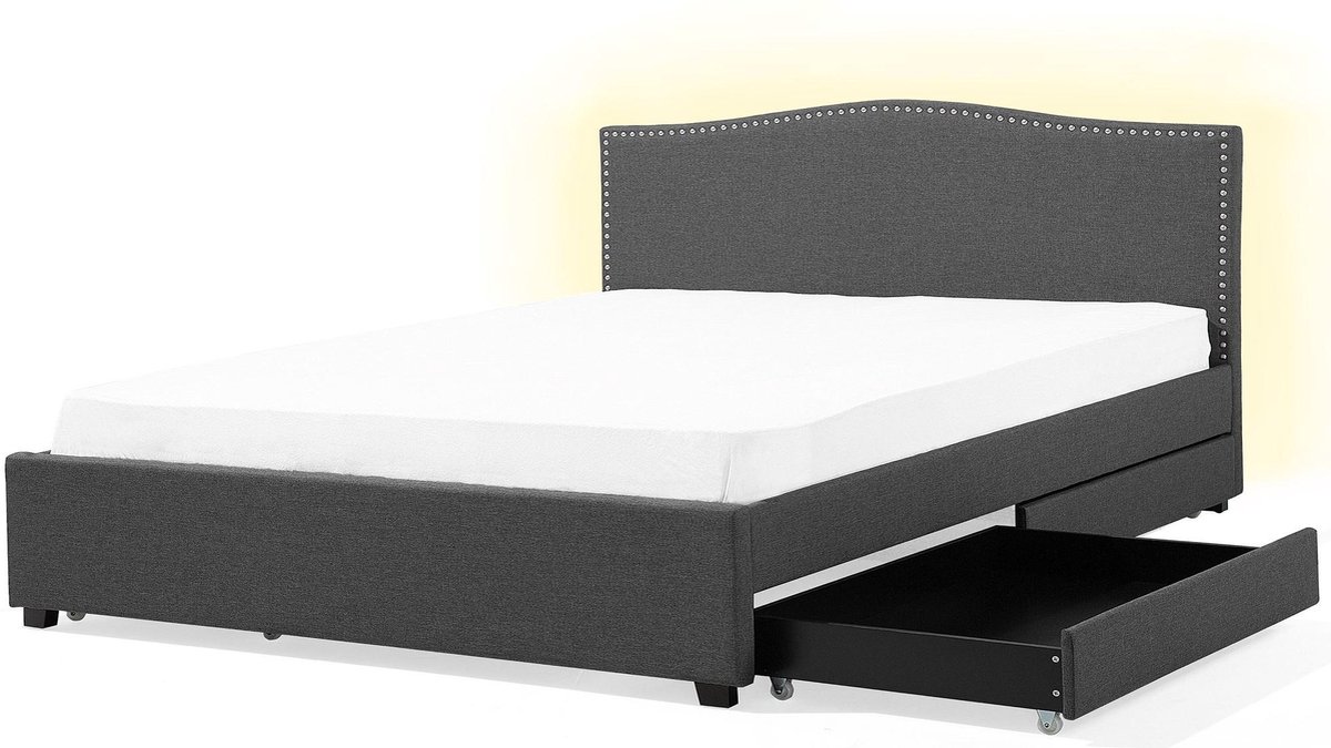 BELIANI MONTPELLIER - Bed opbergruimte LED - Grijs - 180 x 200 cm - Polyester