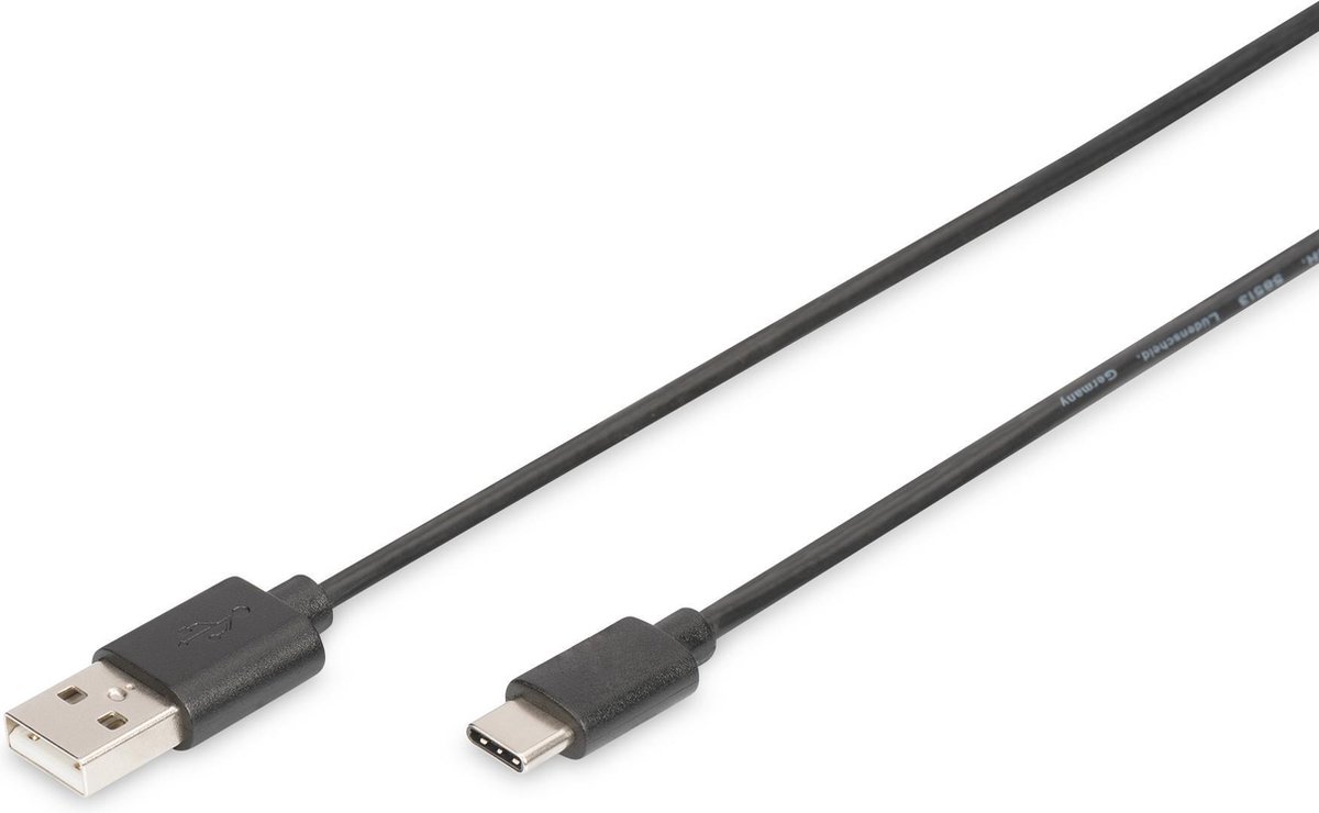 Digitus USB-kabel USB 2.0 USB-A stekker, USB-C stekker 1.00 m Zwart Flexibel, Folie afscherming, Afscherming gevlochten