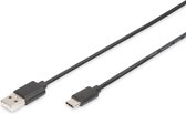 Digitus USB-kabel USB 2.0 USB-A stekker, USB-C stekker 1.00 m Zwart Flexibel, Folie afscherming, Afscherming gevlochten