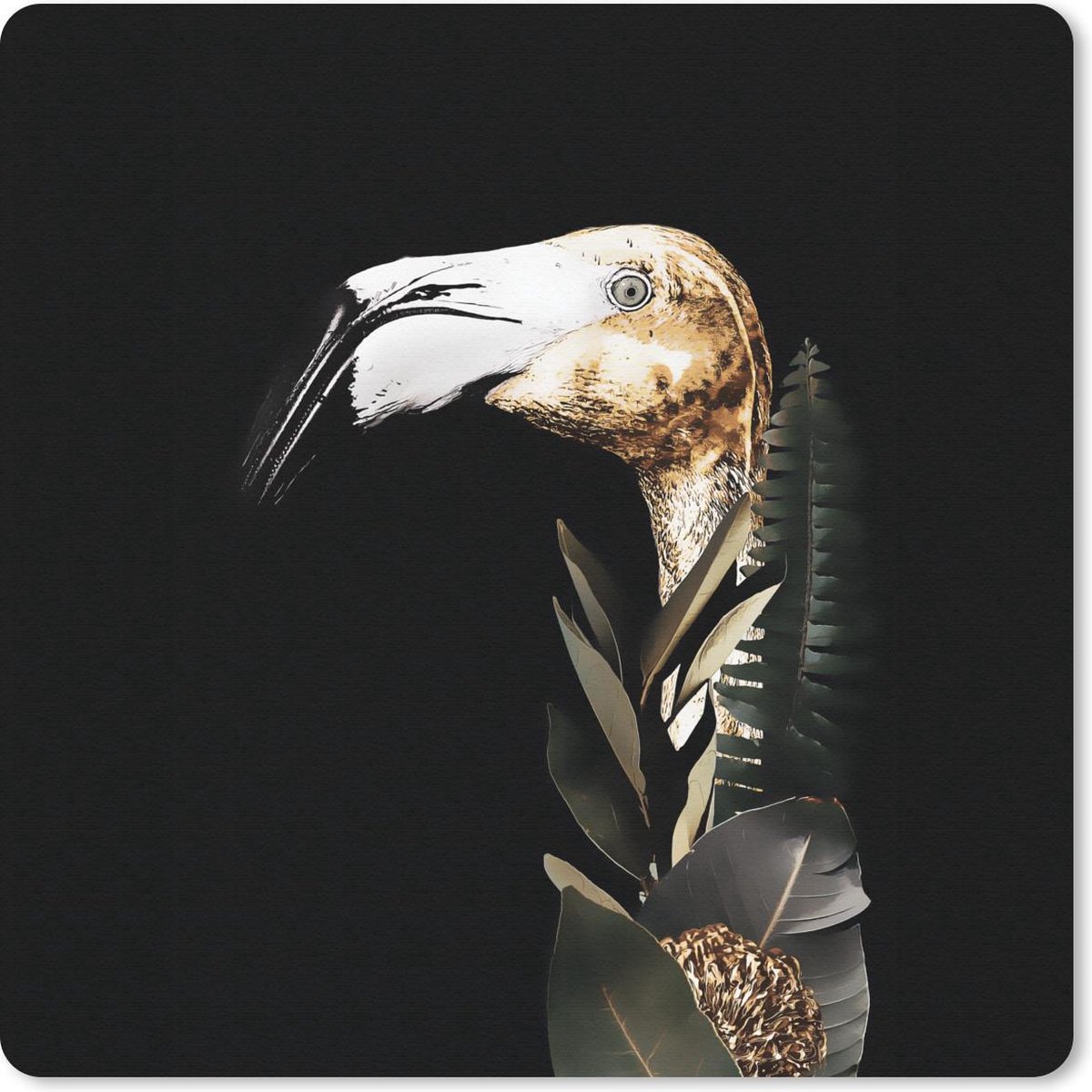 Muismat 20x20 cm - Mousepad Flamingo - Bladeren - Goud - Muismatten