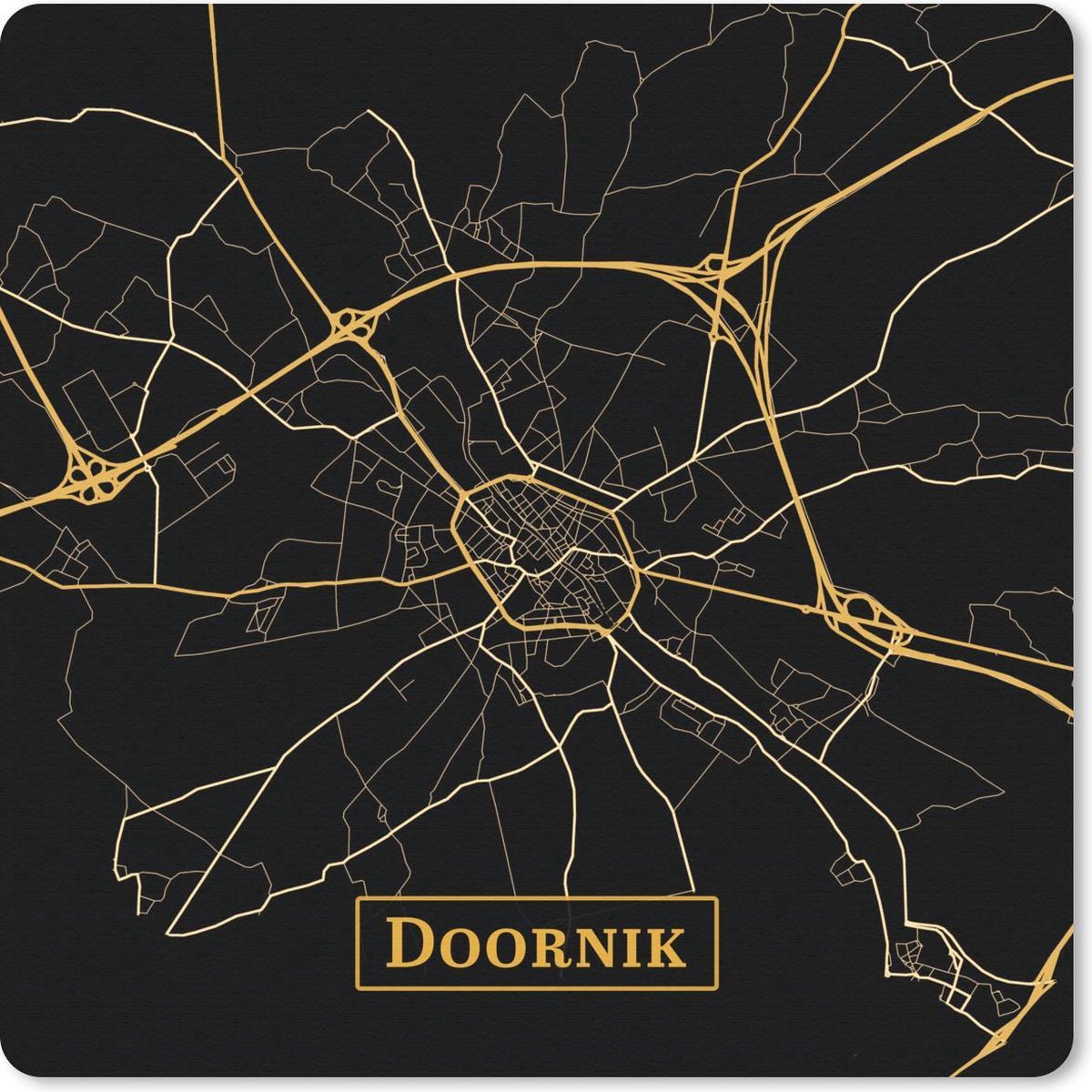 Muismat 30x30 cm - Mousepad Kaart - Doornik - Luxe - Goud - Zwart - Muismatten