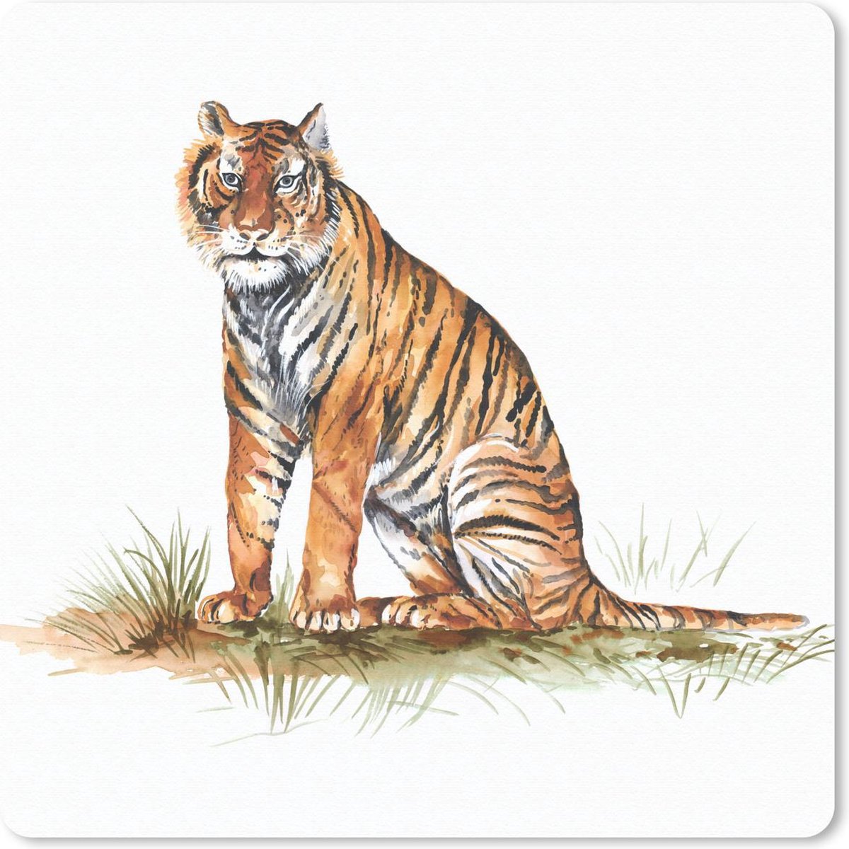 Muismat 20x20 cm - Mousepad Tijger - Gras - Schilderij - Muismatten
