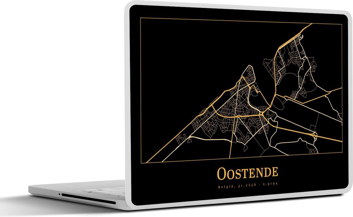 Laptop sticker - 12.3 inch - Kaart - Oostende - Simpel - Goud - Zwart - 30x22cm - Laptopstickers - Laptop skin - Cover