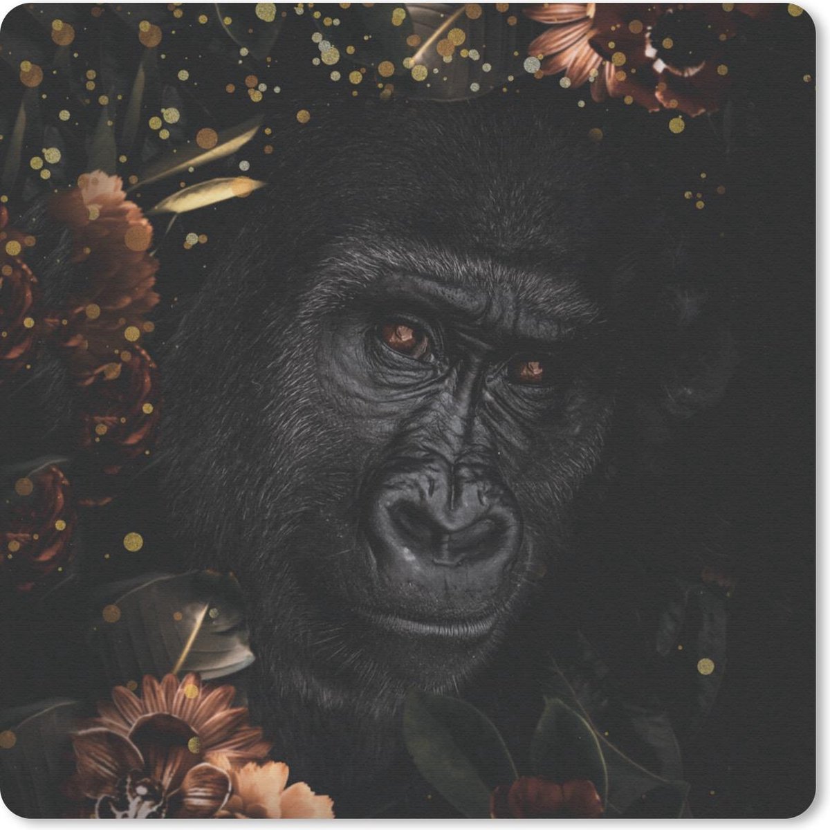 Muismat 20x20 cm - Mousepad Aap - Dieren - Bloemen - Licht - Muismatten