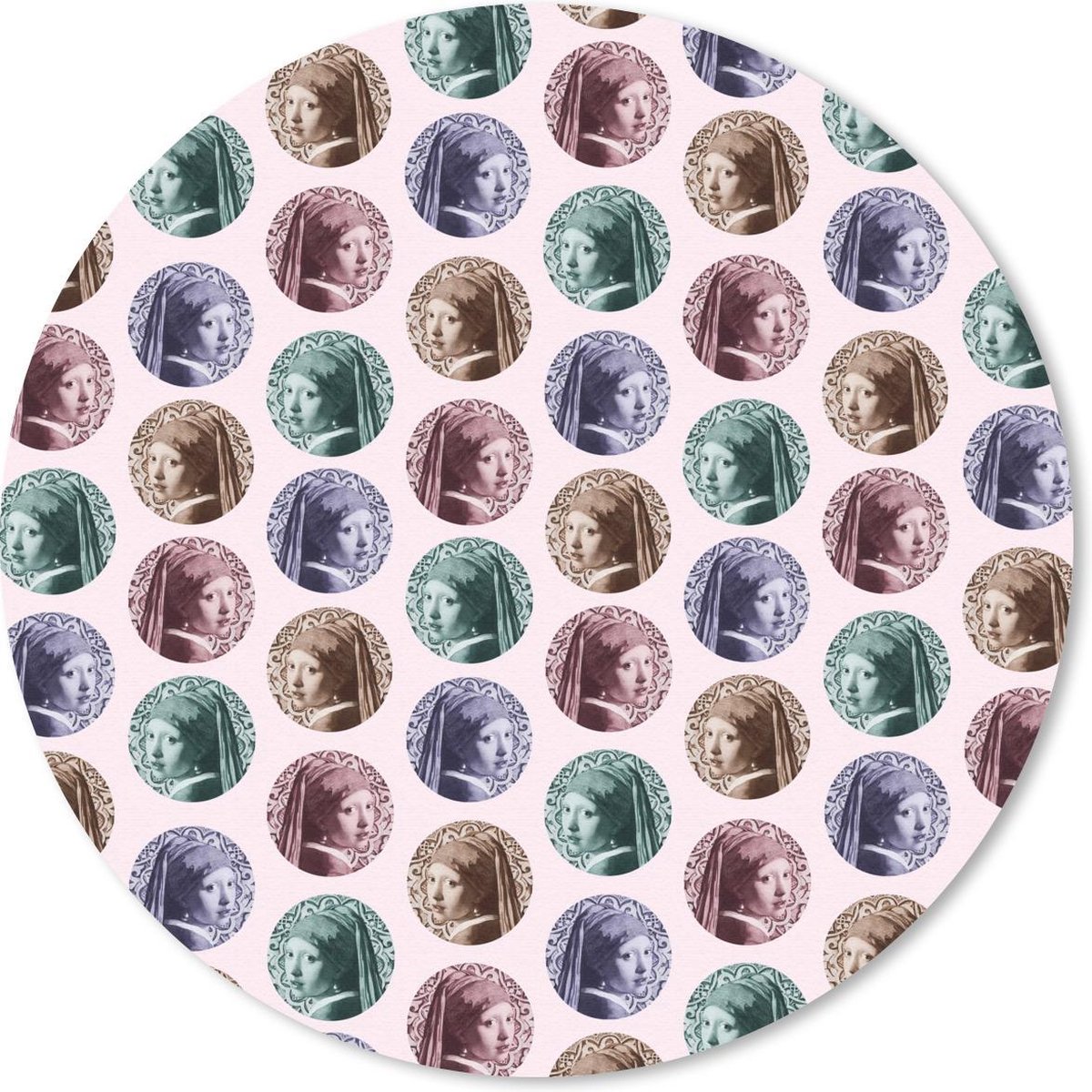 Muismat rond 20x20 cm - Mousepad Meisje met de parel - Patronen - Kleuren - Ronde muismatten