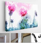 Abstract red poppy flowers on grunge and splashed watercolor background, digital watercolor painting - Modern Art Canvas - Horizontal - 657312034 - 80*60 Horizontal