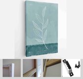 Minimalistic Watercolor Painting Artwork. Earth Tone Boho Foliage Line Art Drawing with Abstract Shape - Modern Art Canvas - Vertical - 1937931187 - 115*75 Vertical