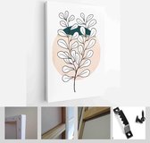 Minimalistic Watercolor Painting Artwork. Earth Tone Boho Foliage Line Art Drawing with Abstract Shape - Modern Art Canvas - Vertical - 1937930767 - 50*40 Vertical