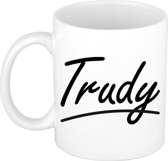 Trudy naam cadeau mok / beker sierlijke letters - Cadeau collega/ moederdag/ verjaardag of persoonlijke voornaam mok werknemers