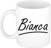 Bianca naam cadeau mok / beker sierlijke letters - Cadeau collega/ moederdag/ verjaardag of persoonlijke voornaam mok werknemers