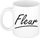 Fleur naam cadeau mok / beker sierlijke letters - Cadeau collega/ moederdag/ verjaardag of persoonlijke voornaam mok werknemers