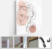 Set of creative hand painted one line abstract female portraits. Minimalist vector icon of people with color spots - Modern Art Canvas - Vertical - 1805122279 - 80*60 Vertical