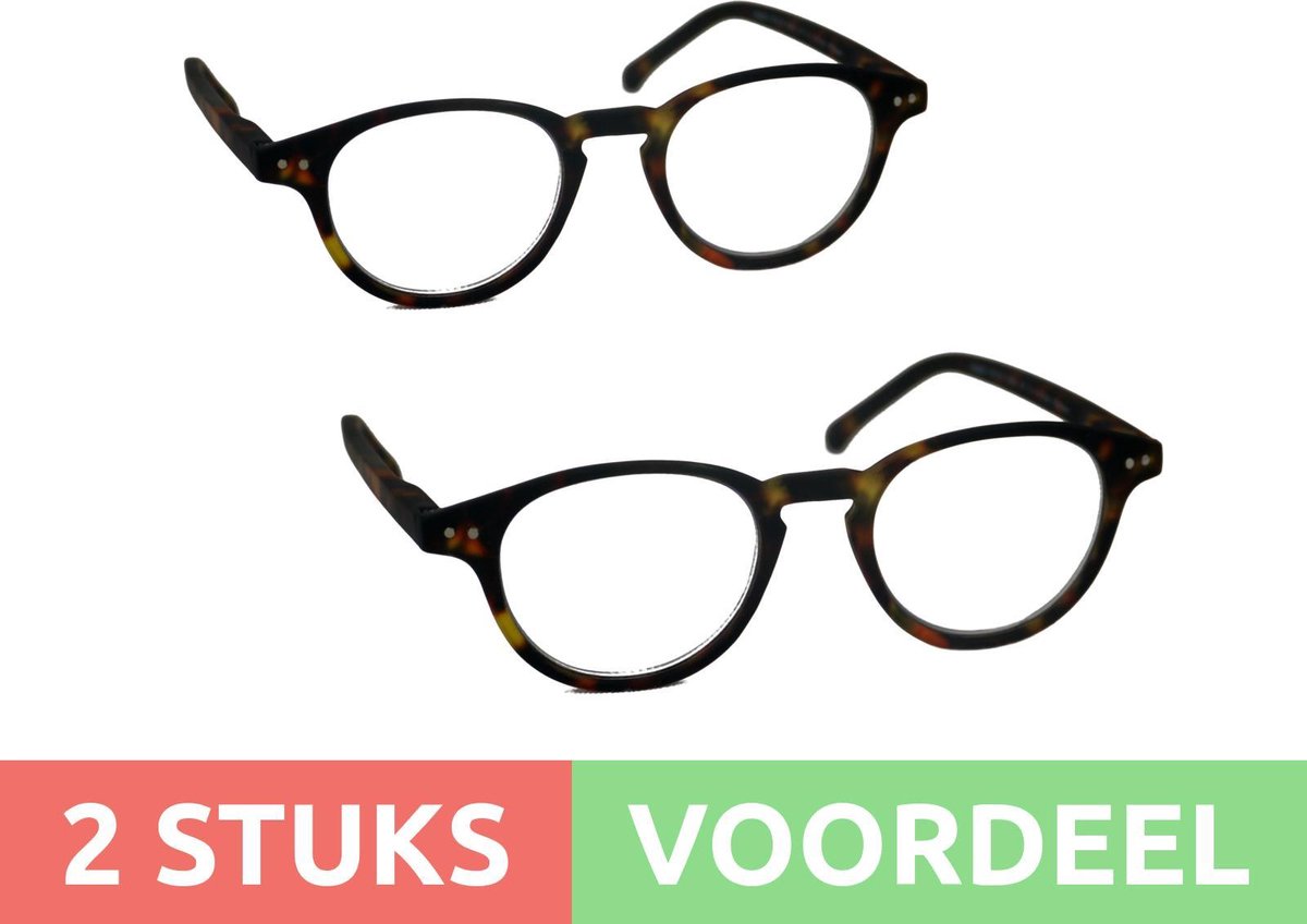 Computer bril - tortoise rond sterkte +1.5 - 2 stuks - blauw licht filter - blue blocker leesbril