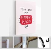 Valentines day red and off-white greeting card vector set with modern calligraphy love messages. You are my happy place, always and forever, be my Valentine - Modern Art Canvas - V