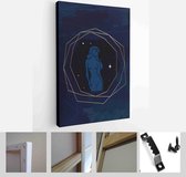 Abstract composition art with nude female silhouette and botanical leaves on dark blue background - Modern Art Canvas - Vertical - 1979802803 - 115*75 Vertical