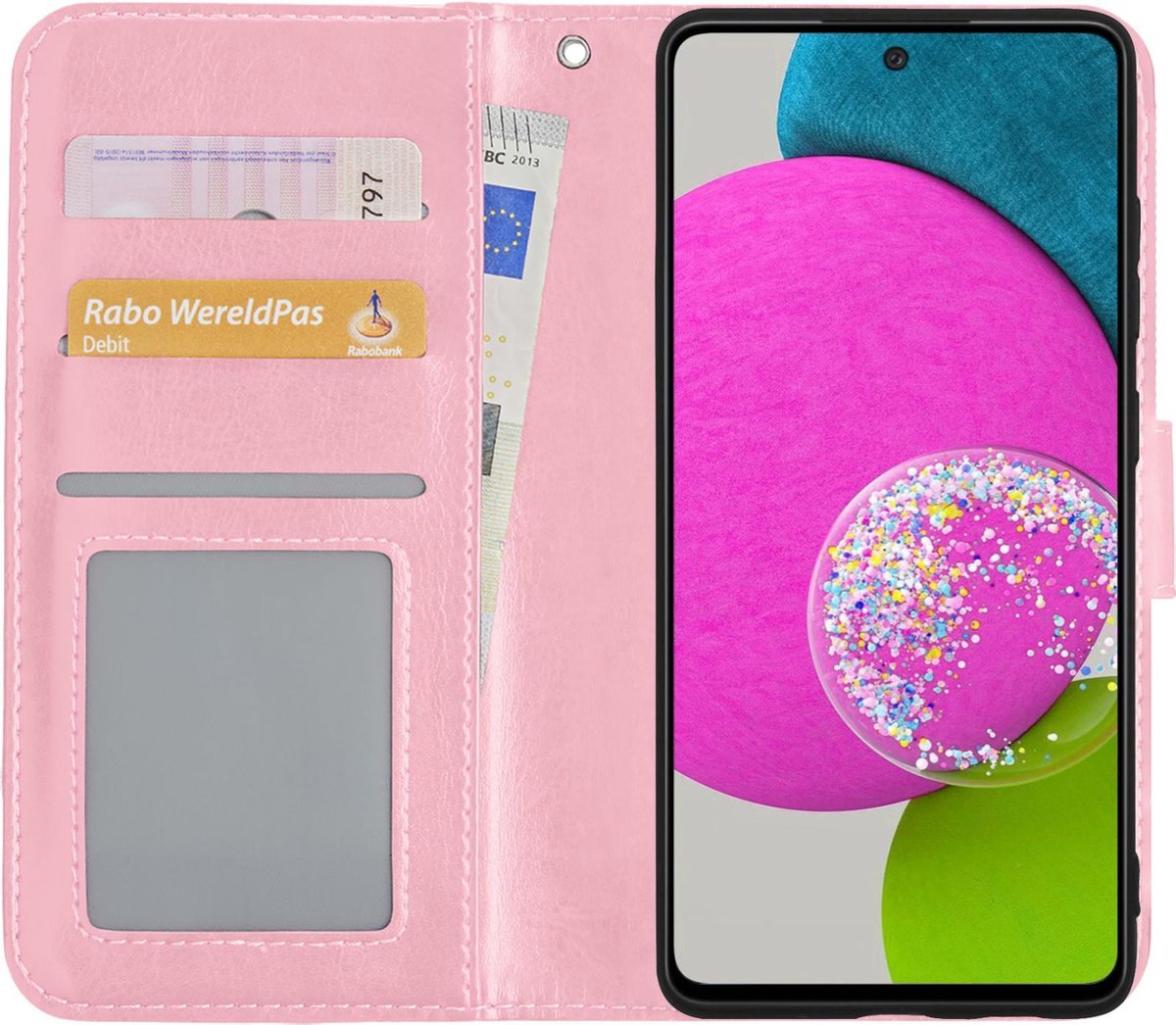 Hoesje Met Pasjeshouder - Geschikt voor Samsung Galaxy A52s 5G - Luxe Bookcase Portemonee - Flip Case - Kunstleer Book Case - Flipcase - Book Cover - Walletcase - Portemonneehoes - Lichtroze