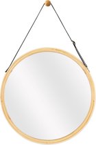 Navaris ronde spiegel met bamboe frame - Hangspiegel voor aan de muur - Wandspiegel met verstelbare band - Ø 35 cm - Voor badkamer, slaapkamer of hal