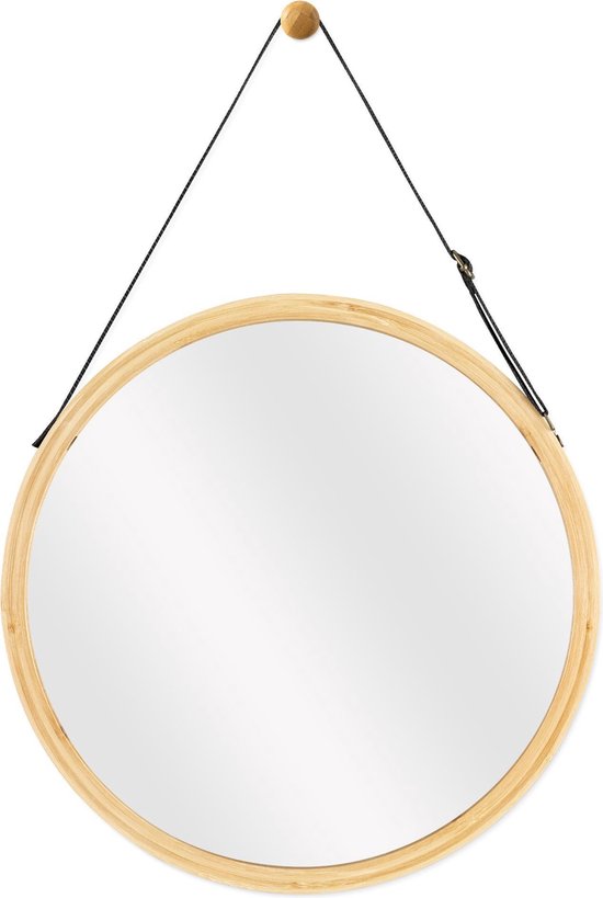 Navaris ronde spiegel met bamboe frame - Hangspiegel voor aan de muur -  Wandspiegel... | bol.com