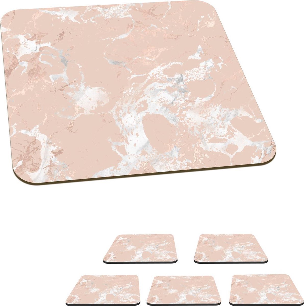 Onderzetters voor glazen - Marmer - Roze - Wit - 10x10 cm - Glasonderzetters - 6 stuks