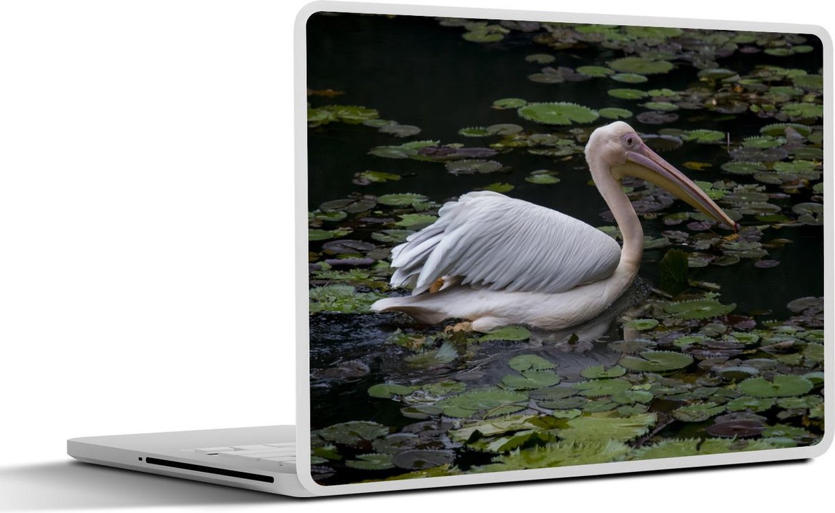 Laptop sticker - 13.3 inch - Roze pelikaan in een meertje