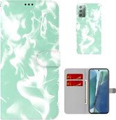 Voor Samsung Galaxy Note20 Cloud Fog Pattern Horizontal Flip Leather Case met Houder & Card Slot & Wallet (Mint Groen)