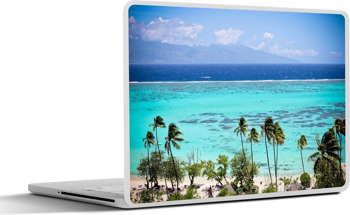 Afbeelding van product SleevesAndCases  Laptop sticker - 14 inch - Palmen op de kust van Moorea in Frans-Polynesië