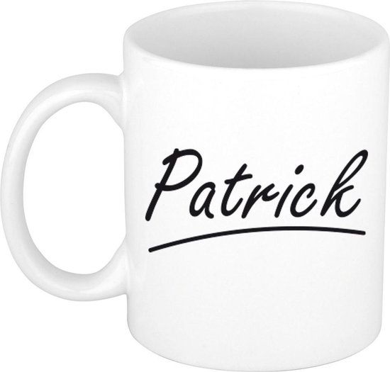 Patrick Naam koffiemok - beker - met sierlijke letters - wit - cadeau - collega - Vaderdag - verjaardag - personeel