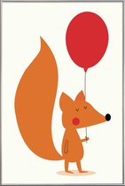 JUNIQE - Poster met kunststof lijst Fox with a Red Balloon -13x18