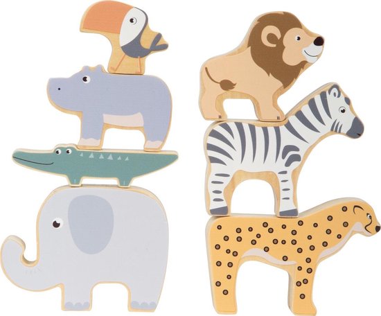 Safari dieren - Stapel- en evenwichtsspel - Houten speelgoed vanaf 1 jaar