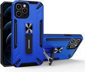 War-god Armor TPU + PC Schokbestendige magnetische beschermhoes met opvouwbare houder voor iPhone 11 Pro Max (donkerblauw)