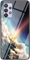 Voor Samsung Galaxy A32 Sterrenhemel Geschilderd Gehard Glas TPU Schokbestendige Beschermhoes (Heldere Sterren)