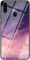 Voor Samsung Galaxy A20s Sterrenhemel Geschilderd Gehard Glas TPU Schokbestendige Beschermhoes (Dream Sky)