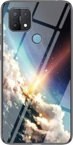 Voor OPPO A15 Sterrenhemel Geschilderd Gehard Glas TPU Schokbestendige Beschermhoes (Bright Star)