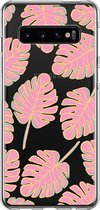 Samsung Galaxy S10 Telefoonhoesje - Transparant Siliconenhoesje - Flexibel - Met Plantenprint - Gestreepte Blaadjes