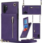 Voor Samsung Galaxy Note10+ Cross-body Rits Vierkante TPU + PU Achterkant Case met Houder & Kaartsleuven & Portemonnee & Riem (Paars)