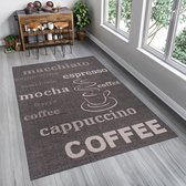 Tapiso Floorlux Vloerkleed Woonkamer Slaapkamer Zwart Coffee Cappuccino Mocha Espresso Frappe Macchiato Interieur Duurzaam Hoogwaardig Tapijt Maat - 60x110