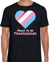 T-shirt proud to be transgender - Pride vlag hartje shirt - zwart - heren -  LHBT - Gay pride kleding / outfit L