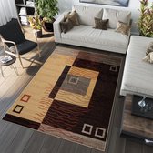 Tapiso Jawa Vloerkleed Woonkamer Slaapkamer Donkerbruin Bruin Creme Beige Golven Geometrische Vormen Abstract Design Trendy Modern Duurzaam Praktisch Hoogwaardig Tapijt Maat - 120x170