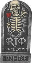 Horror kerkhof decoratie grafsteen RIP skelet met roos 32 x 65 cm - Halloween feestdecoratie en versiering