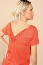 DEELUXE T-shirt met open rug in kant HAZEL Red Pepper