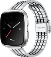 Stalen Smartwatch bandje - Geschikt voor  Fitbit Versa / Versa 2 roestvrij stalen bandje - zilver/zwart - Strap-it Horlogeband / Polsband / Armband
